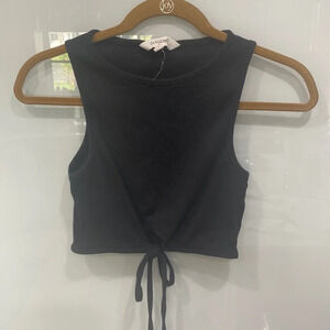 Glassons Women's Basic Black Sleeveless Tie Crop Top Shirt Sz S